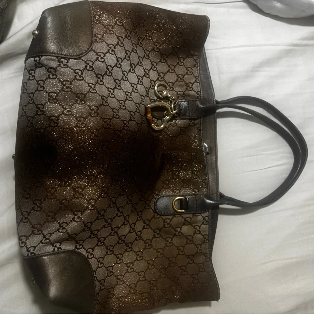 Gucci Brown GG Canvas Tote with Gold Heart Charm - Picture 10 of 10